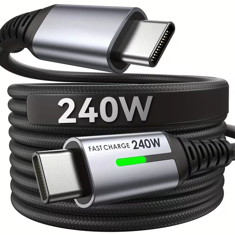 240W Fast Charging Type-C Data Cable Nylon Braided USB C To C Wire Cord for IPhone 17 16 Pro Max Samsung Xiaomi Honor Android
