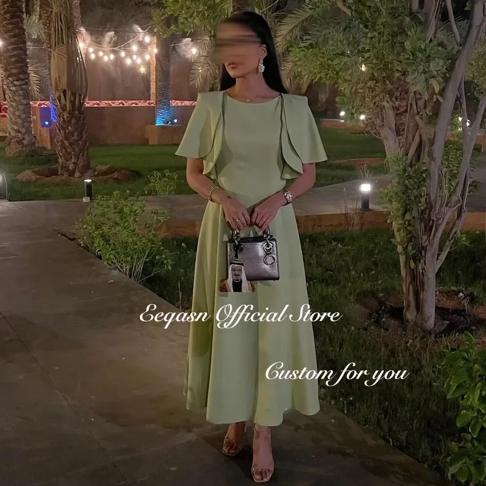 Customized Line A Satin Evening Dress Ankle Length Saudi Dubai Wedding Party Dresses for Formal Occasions Luxury Midi Prom Gown