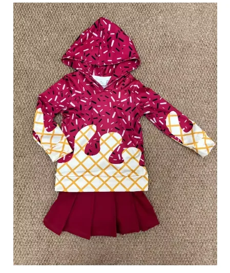 

New Baby Ice Cream Print Hooded Sweatshirt Baby Girls Clothes Baby Girls Hot Pink Drip Hoodie Top Yoga Skort Team Sets