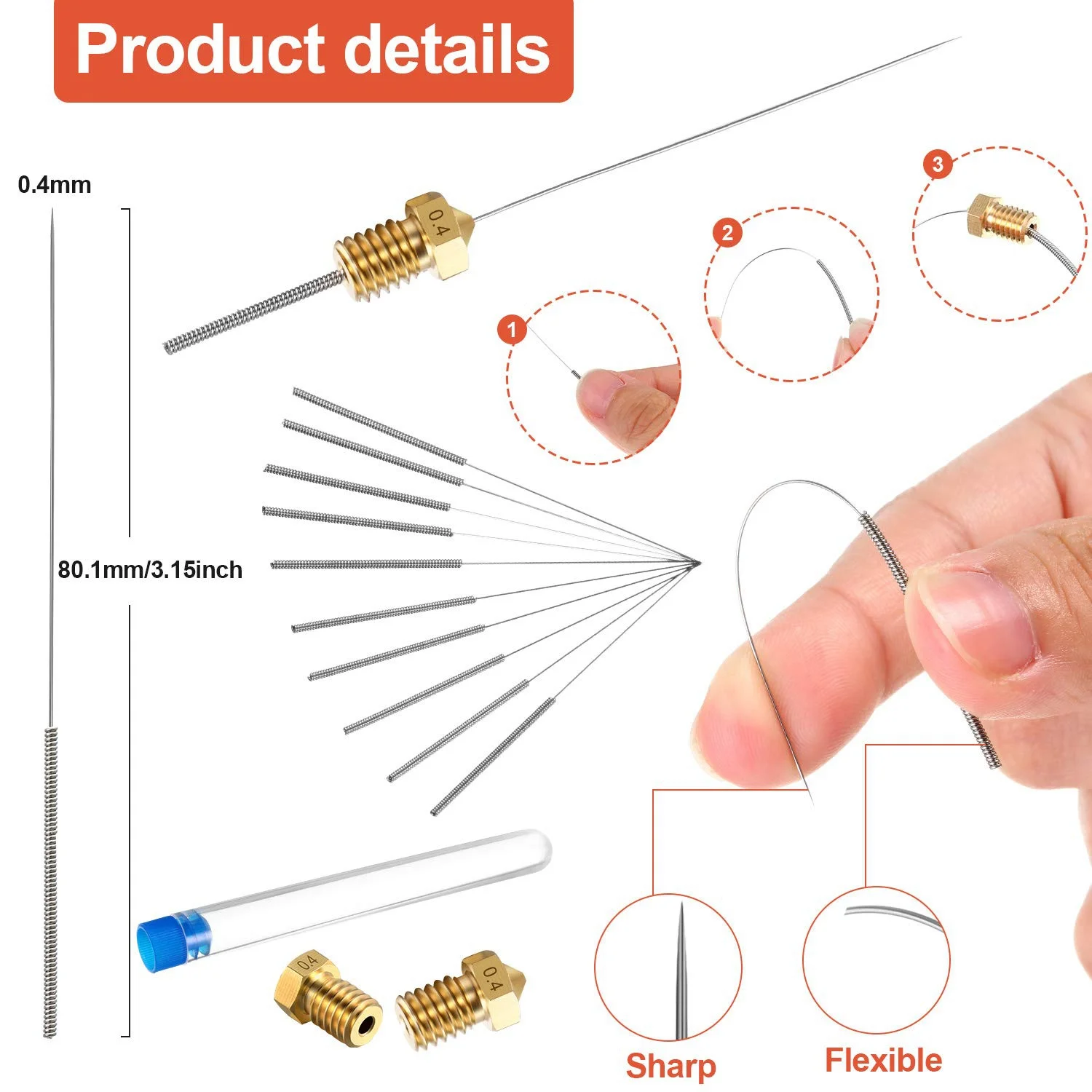 N35R_DU 48Pcs 3D Printer Nozzle Cleaning Kit with Transparent Storage Box