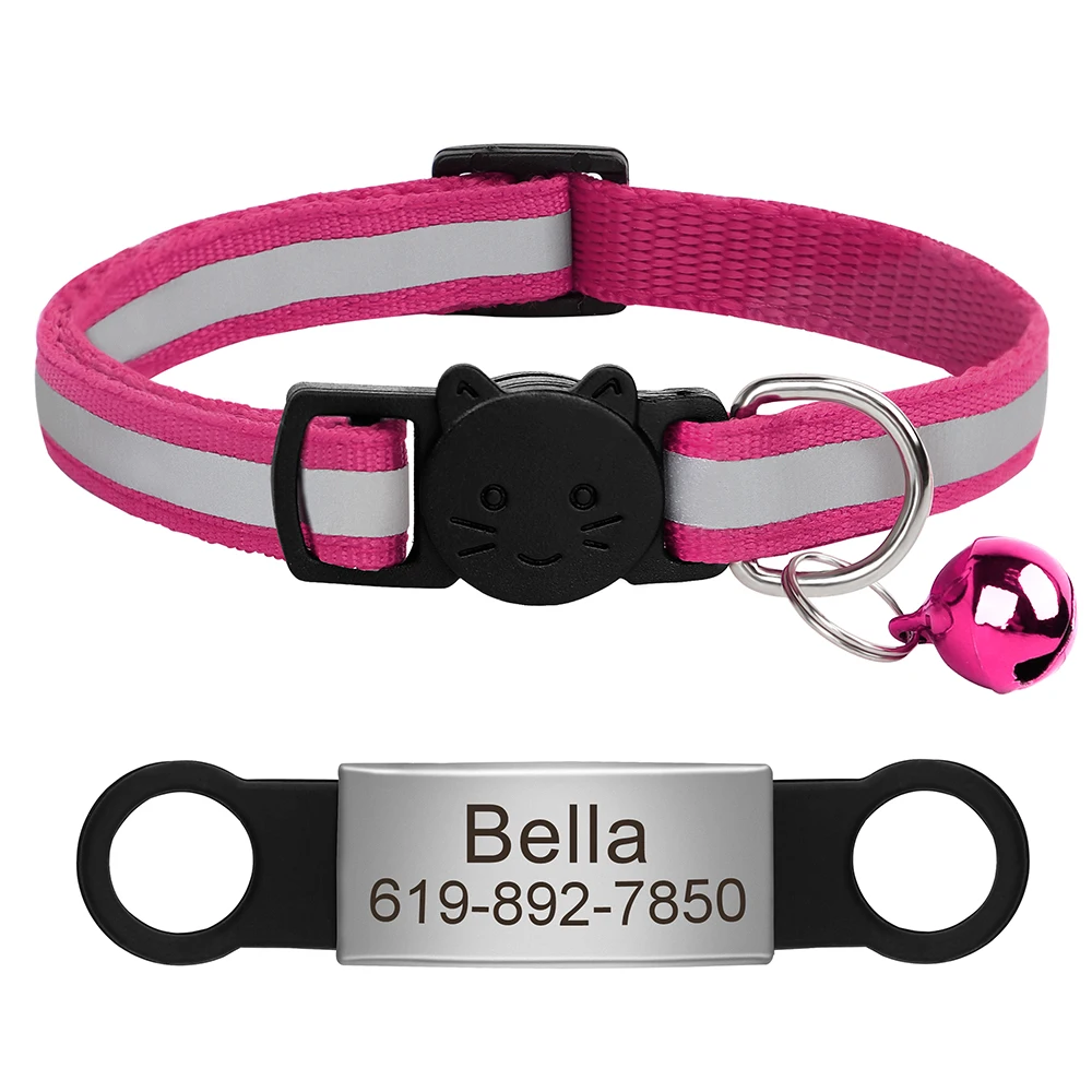 Aangepaste kattenhalsband Reflecterende kattenhalsband Gratis gegraveerd Puppy Kitten Huisdier ID Naambordketting met bel Anti-verloren voor katten