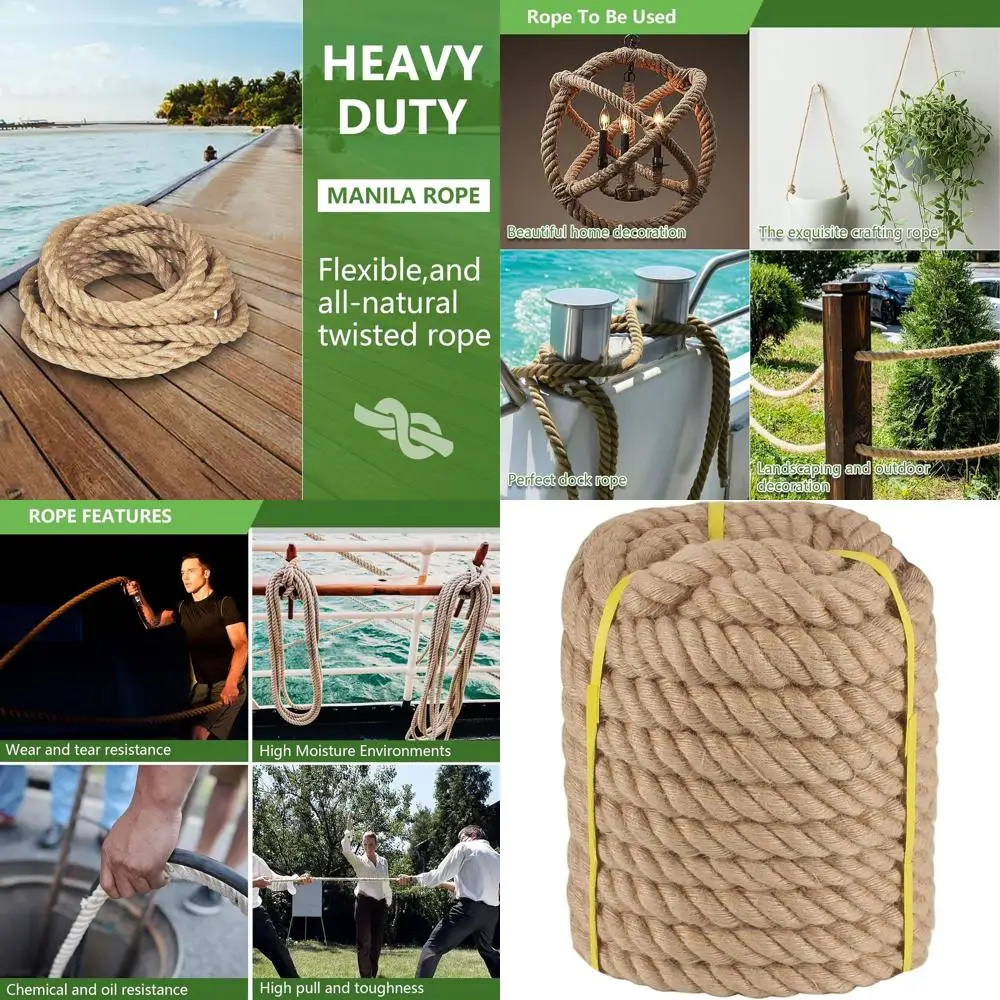 

Натуральный пеньковый канат толщиной 1-1/4 дюйма, длиной 100 футов, для качелей, гамаков, морского декора и причалов