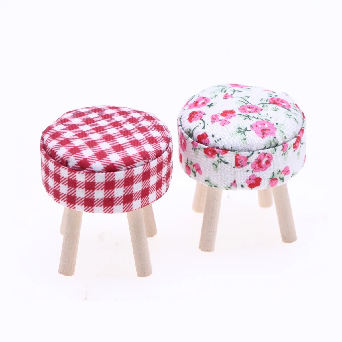 1:12 Dollhouse Miniature Solid Wood Furniture, Small Round Stool & Dressing Bar Stool, BJD Home Scene Decor