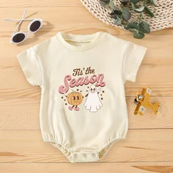 Tie The Season Pumpkin Latte Retro Halloween Bubble Romper Cute Fall Ghost Toddler Infant Bodysuit Retro Halloween Clothes