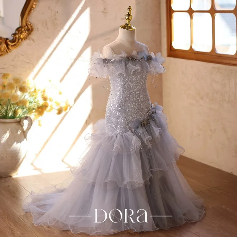 Neues Kinder-Fischschwanzkleid für Gastgeberin, Klavierauftritt, Geburtstag, Hochzeit, Blumenmädchenkleid A5080 Großhandel Mädchen-Abendkleider – Detail 5