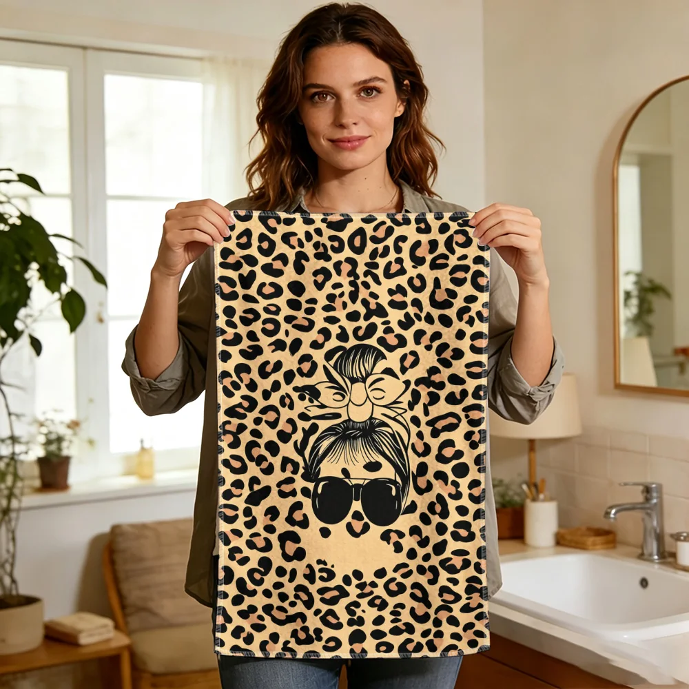 1pc/2pcs Leopard Tangled Bun Girl's Print Kitchen Towel-Super absorbent, reusable polyester dishcloths perfect for home decor, c