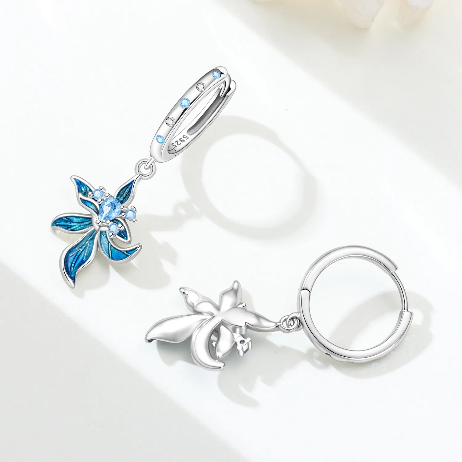 925 Sterling Silber Blumen-Ohrringe, exquisite blaue und violette Iris-Blumen-Ohrringe, modischer Ohrschmuck, Geschenk für Mädchen – Detail 7