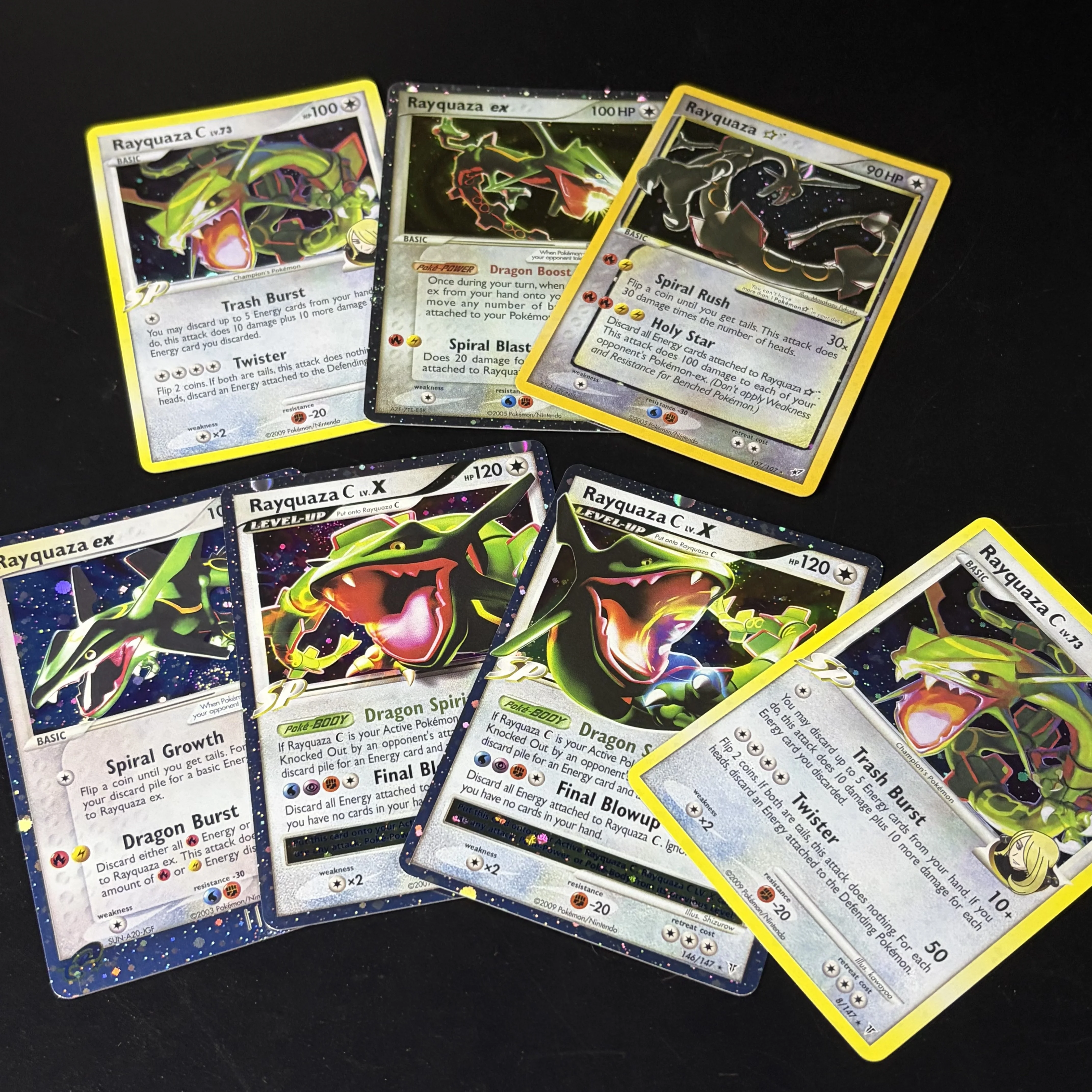 8Pcs Vintage Rayquaza ex Gold Star C lv.X Full Series PTCG Card Set Dragon Type Holo Collection Trading Game Card DIY Toy