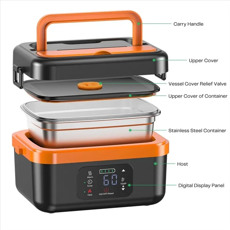 

A76G-Cordless Electric Lunch Box,Rechargeable Self-Heating Food Warmer with 16000Mah Battery,For Work/Travel/Car/Office