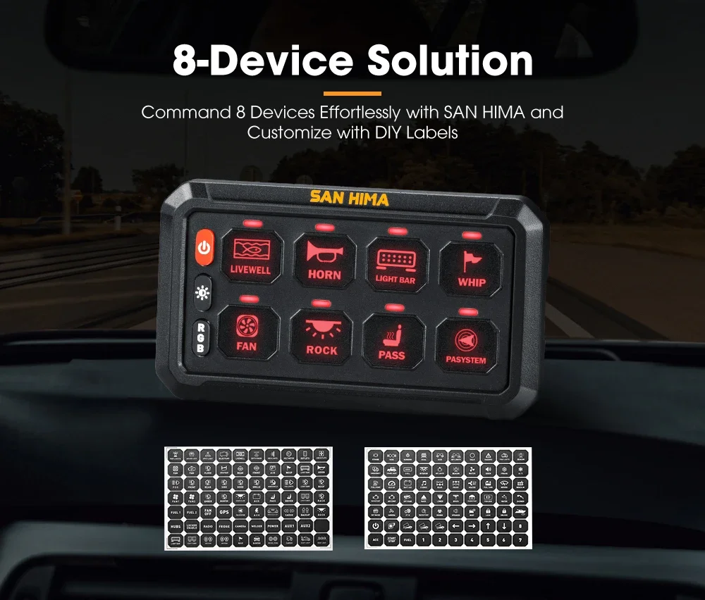 SAN HIMA DC 12V 24V Universal Auto Car Truck RV Trailer IP65 Waterproof Blue-tooth Control 8 Gang 12 Gang Switch Panel System