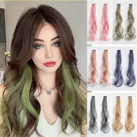 Extensiones de cabello rizado de colores sintético, 2 unidades/juego, 50cm/60cm, onda de agua rosa/azul/púrpura, peluca de Halloween/Navidad