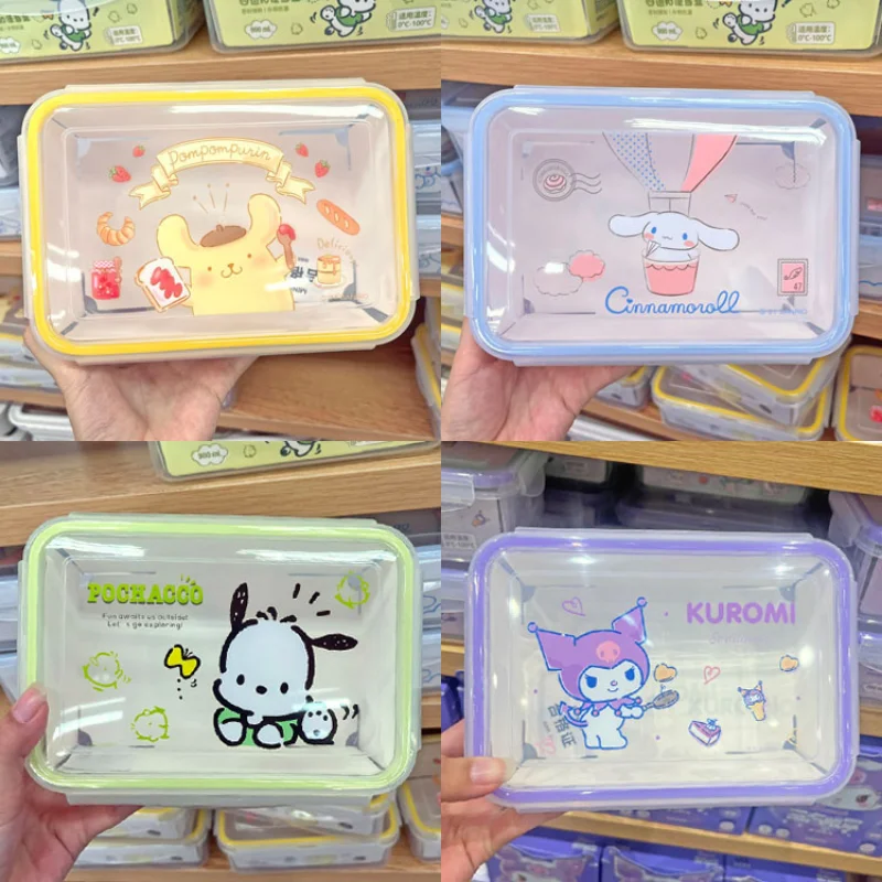 Anime Sanrio Cartoon Cinnamoroll Kuromi Rectangular 4 Side Lock Lunch Box Airtight Food Storage Container Portable Bento Box