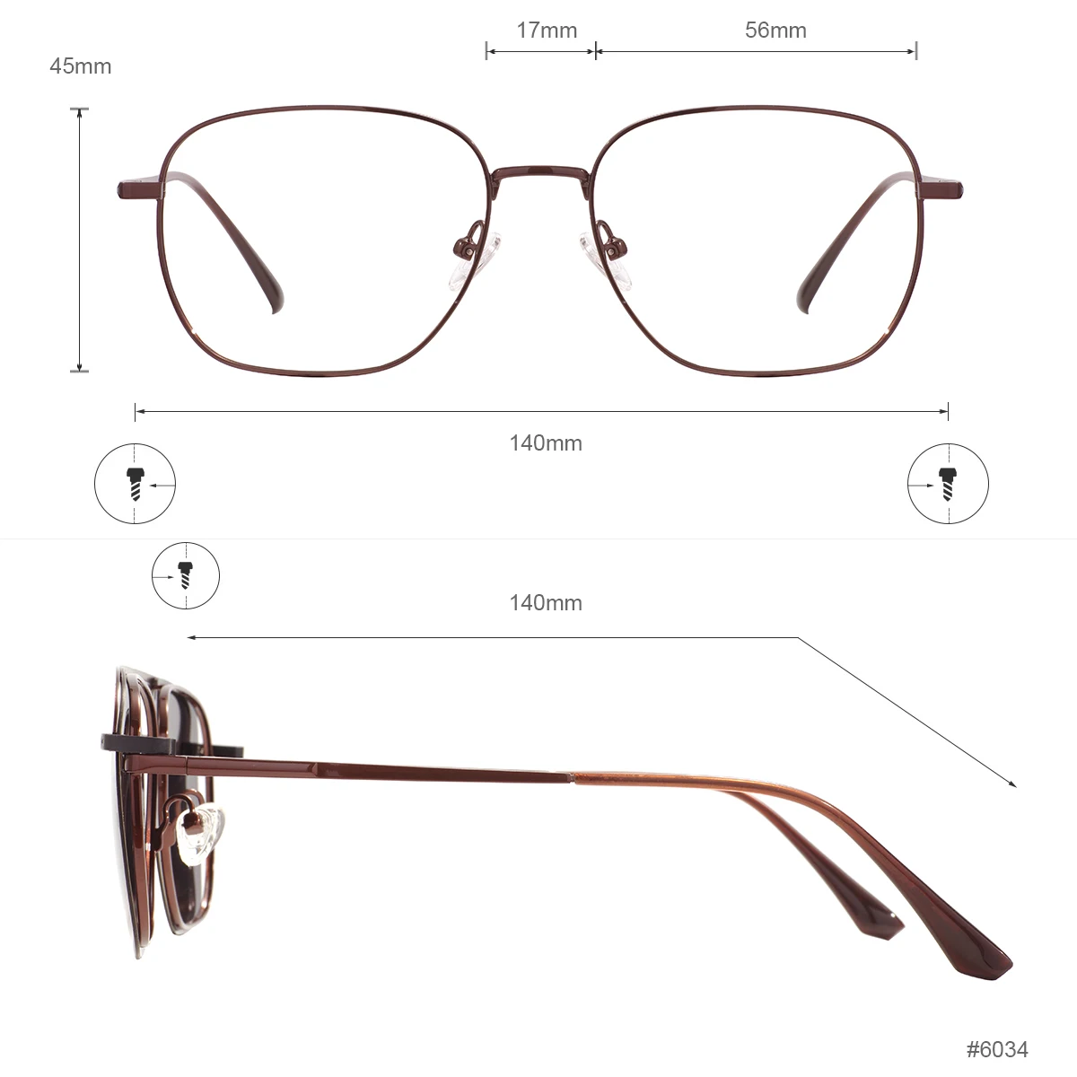 Men Women Metal Square Glasses Frame Clip On With Spring Hinge Temples With Clip On Sunglasses For Optical Prescription Lenses