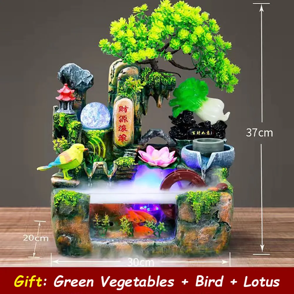 NONE Simulierte Landschaft Ornamente Aquarium Brunnen Wasserfall Restaurant Dekorationen Spray mit LED Licht Steingarten Aquarium 8