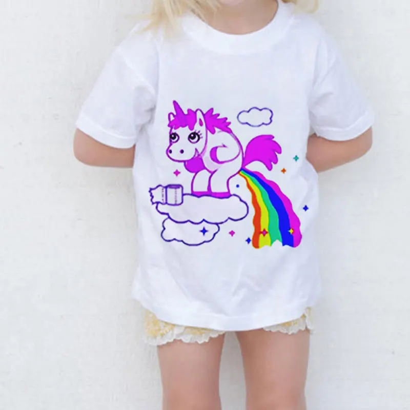 

Baby Shirts Boy Cool Unicorn And Rainbow Funny Printed Girl Tshirt Children Cartoon Leisure Clothes Short Sleeve Cute Round Neck