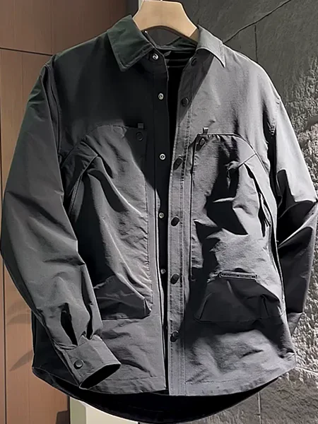 

Американская рабочая одежда с воротником-стойкой, свободная повседневная мужская модная трендовая однотонная уличная ветрозащитная куртка на молнии