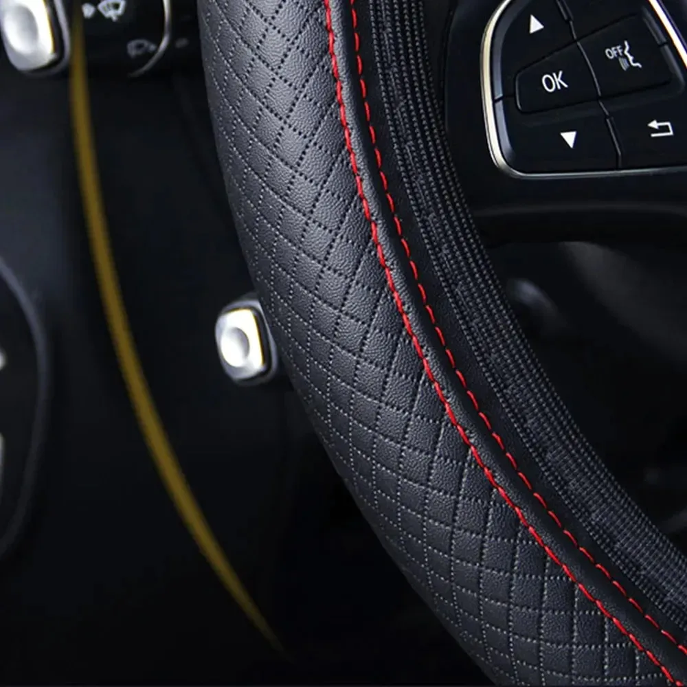37-39 cm Auto-Lenkradbezug, rutschfest, Auto-Lenkradbezug, rutschfeste Prägung, Leder, Auto-Styling, Autozubehör – Detail 3