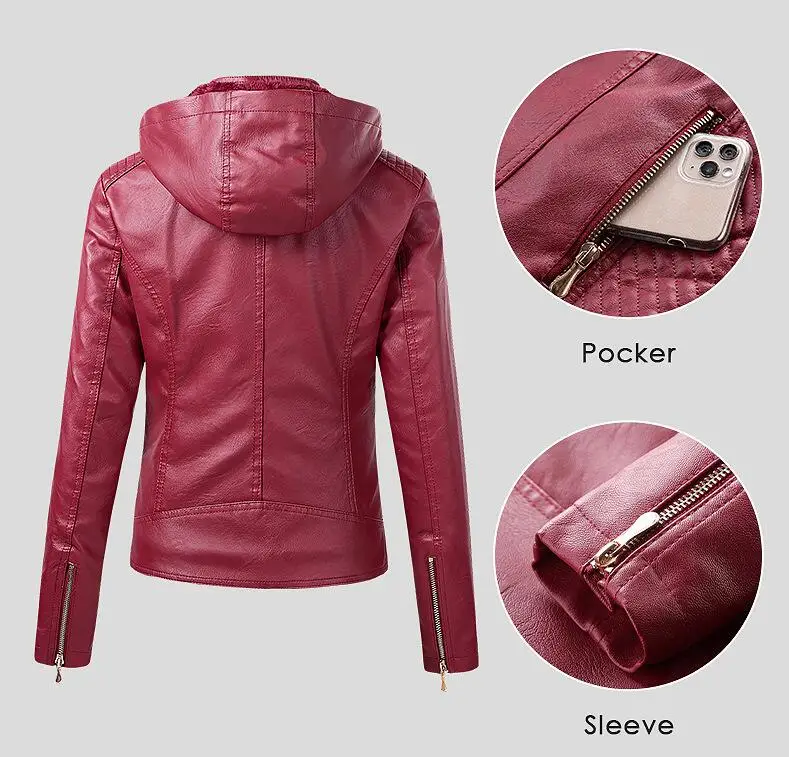Chaqueta de cuero con capucha para mujer, abrigo de piel sintética, abrigo cálido, prendas de vestir, Otoño e Invierno