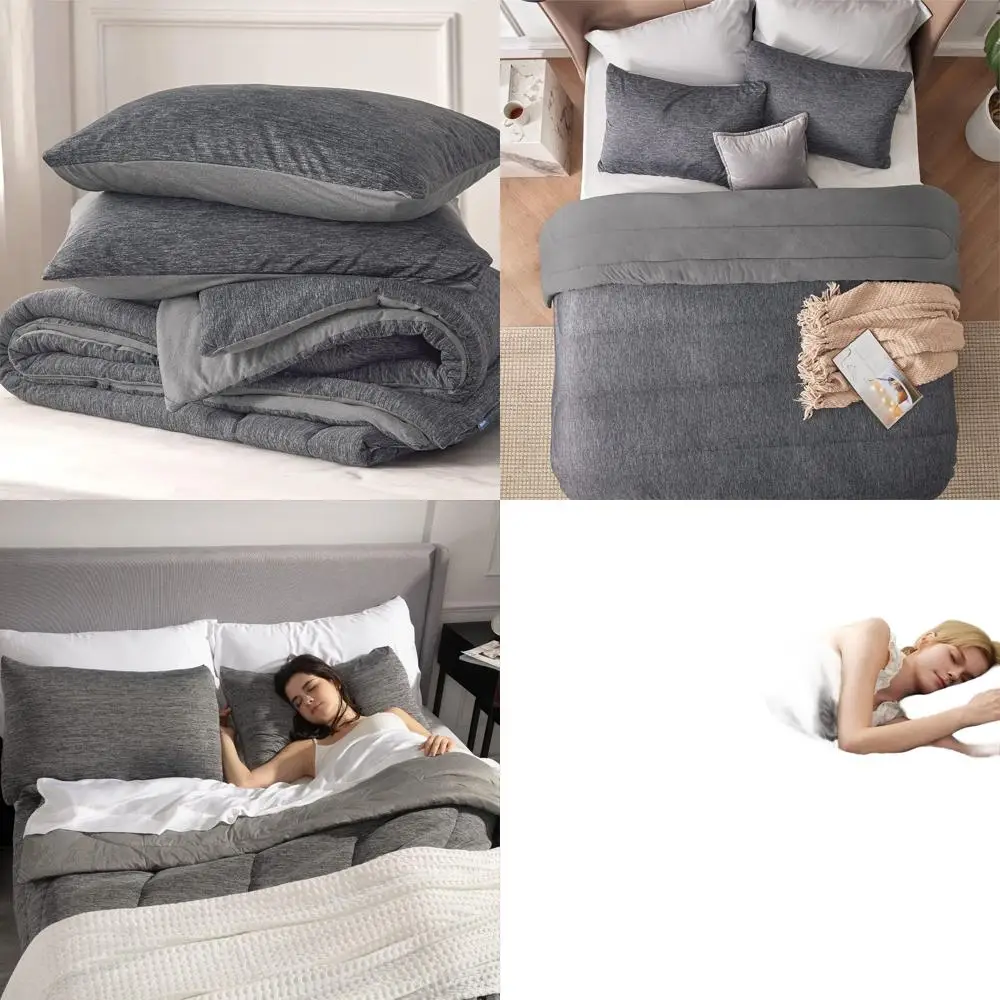 

Всесезонный двусторонний комплект охлаждающего и теплого полного одеяла — темно-серое постельное белье из трех предметов с 2 наволочками