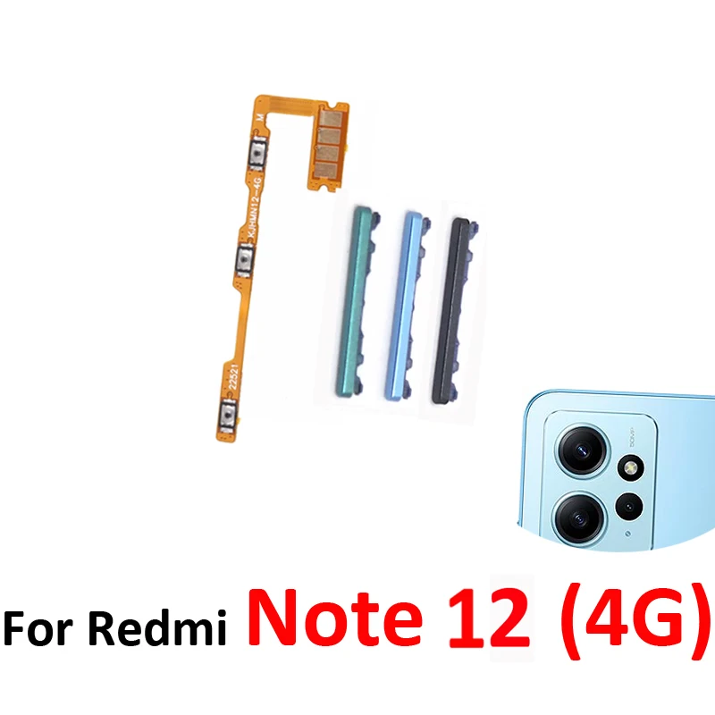 For Xiaomi Redmi Note 12 4G Phone Volume Button Up Down External Side Key Internal On Off Power Flex Cable Parts Black Blue