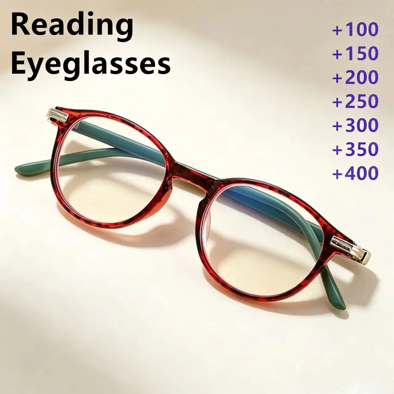 Retro-Lesebrille für Damen, rund, Anti-Blaulicht, presbyopische Brille, leicht, zweifarbiger Rahmen, Lesebrille, 100–400 Dioptrien, C