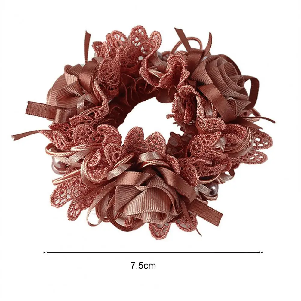 Hair Scrunchy Big Durable High Elastic Mesh Lace Flower Decor Hair Band   Bun Hair Ring  Hair Accessories