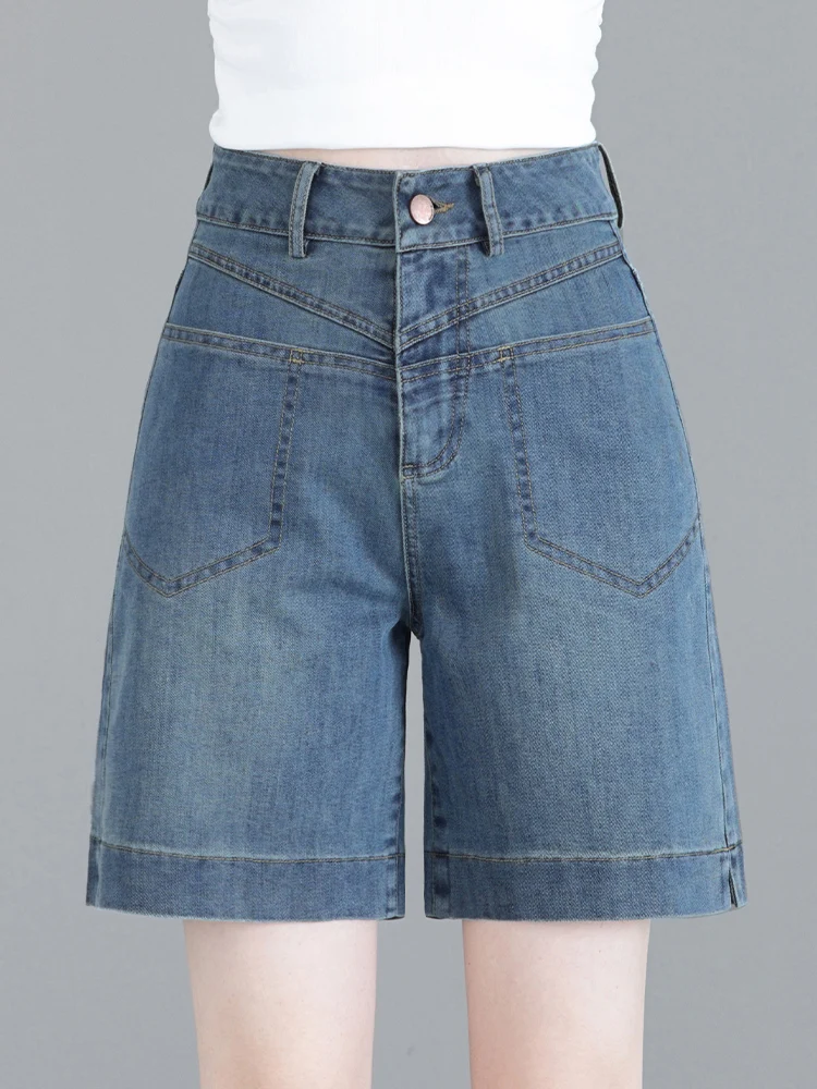 

Летние тонкие джинсы-капри женские с высокой талией, свободные, утягивающие, широкие штанины, в корейском стиле, для повседневной носки