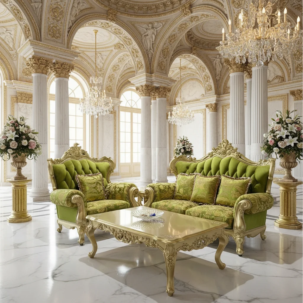 gj-French Neoclassical Living Room Solid Wood Carved European Chenille Jacquard Fabric Sponge-Filled Sofa 123 Combination Set#