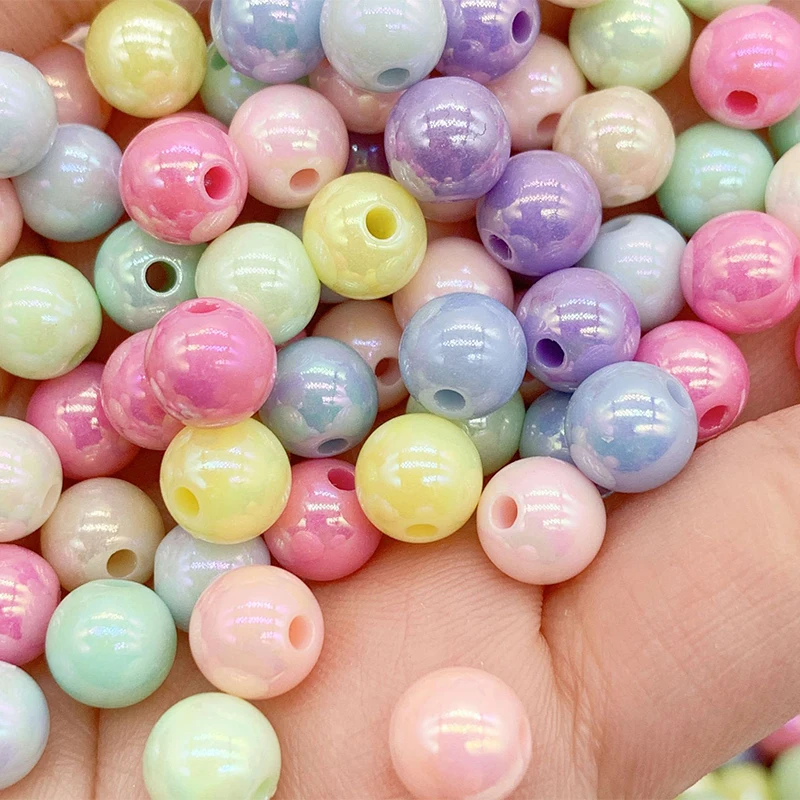 500g Acrylic Beads Gradient Light Colorful Round Beads 8/10mm Circular Sphere Imitating Pearl For DIY Jewelry Making Accessories