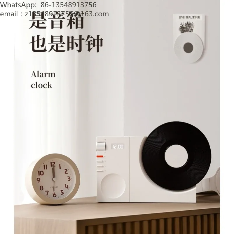 Time vinyl record player retro bluetooth audio speaker small wireless clock high sound quality home super bass