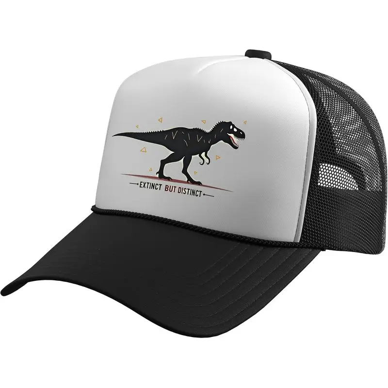 Extinct But Distinct Dinosaur Cap | Adult T-Rex Fan Trucker Hat with Adjustable Mesh Back