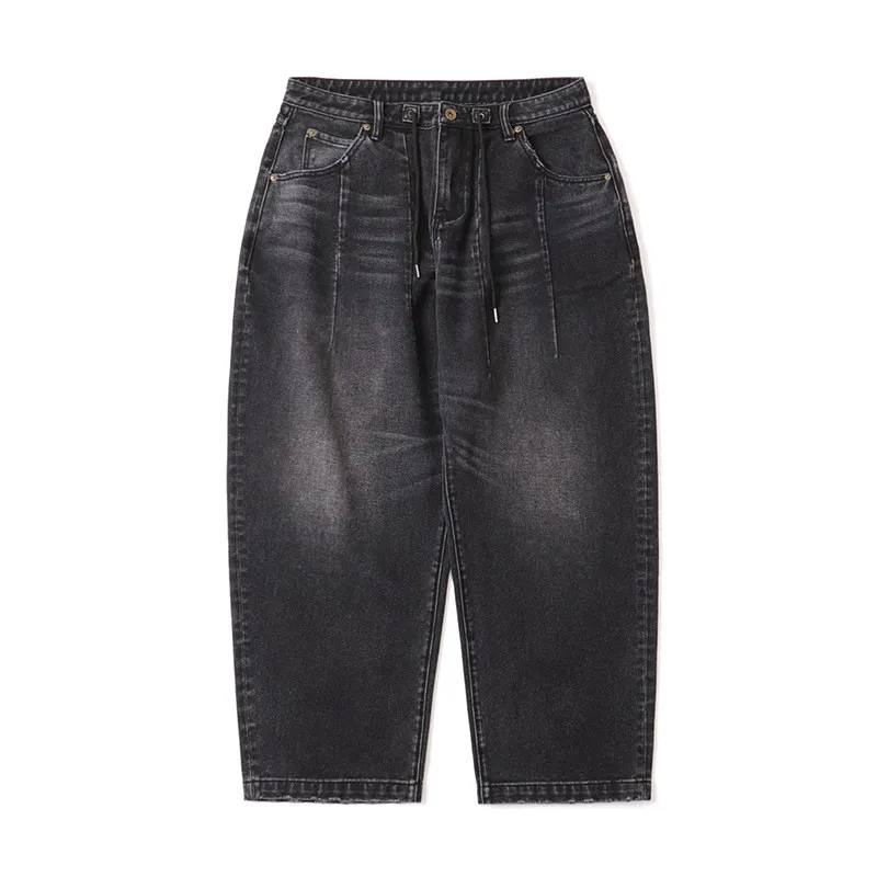 

2026 Spring/Summer Japanese Vintage 12oz 100% Cotton Washed Acid-Wash Monkey Fist Balloon Curved Loose-Fit Baggy Denim Pants