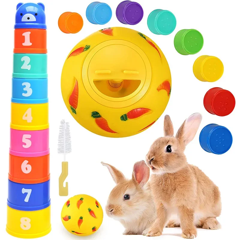 Pet supplies, rabbit toys, colorful stacked cup set, puzzle and fun food searching, food leakage ball