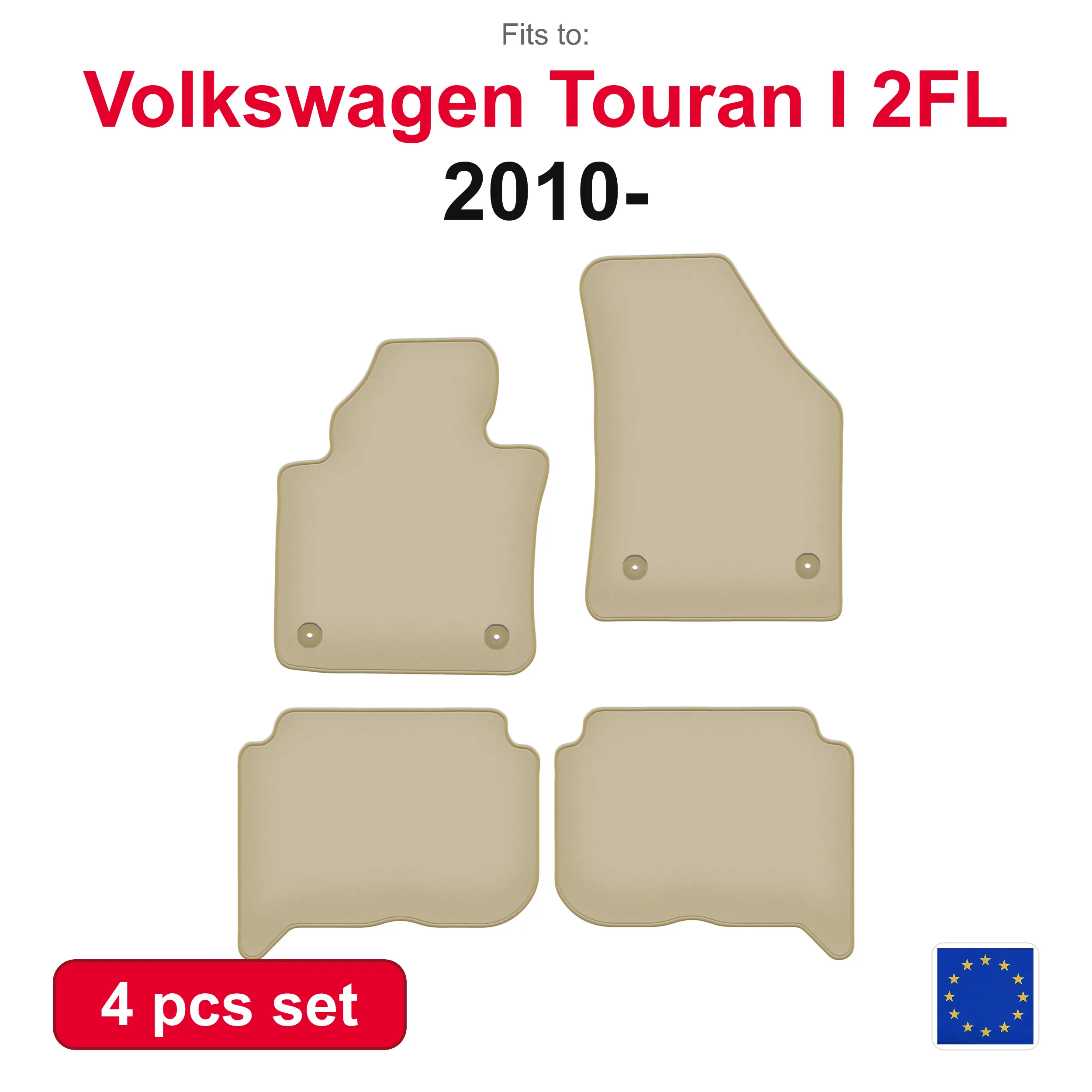 PREMIUM-Velours-Autofußmatten für Volkswagen Touran und Minivan (2004-2010) – beige, passgenau (4-teilig), passgenaues Autofußmatten-Set