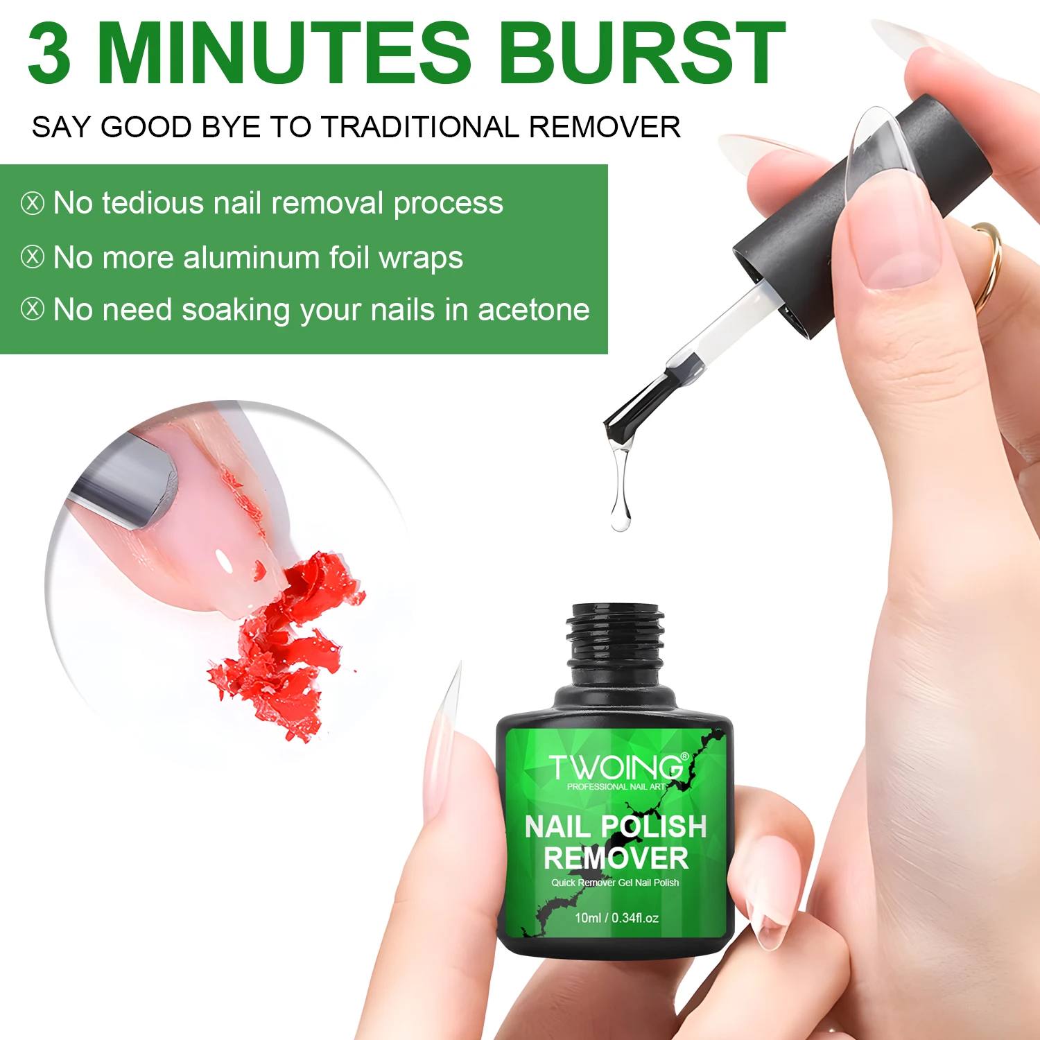 10ml Gel Nail Polish Remover, Quickly Easily Removes Uv Gel Polishes Within 2-5 Minutes, Magic Soak-Off Quick Nail Glue Remover