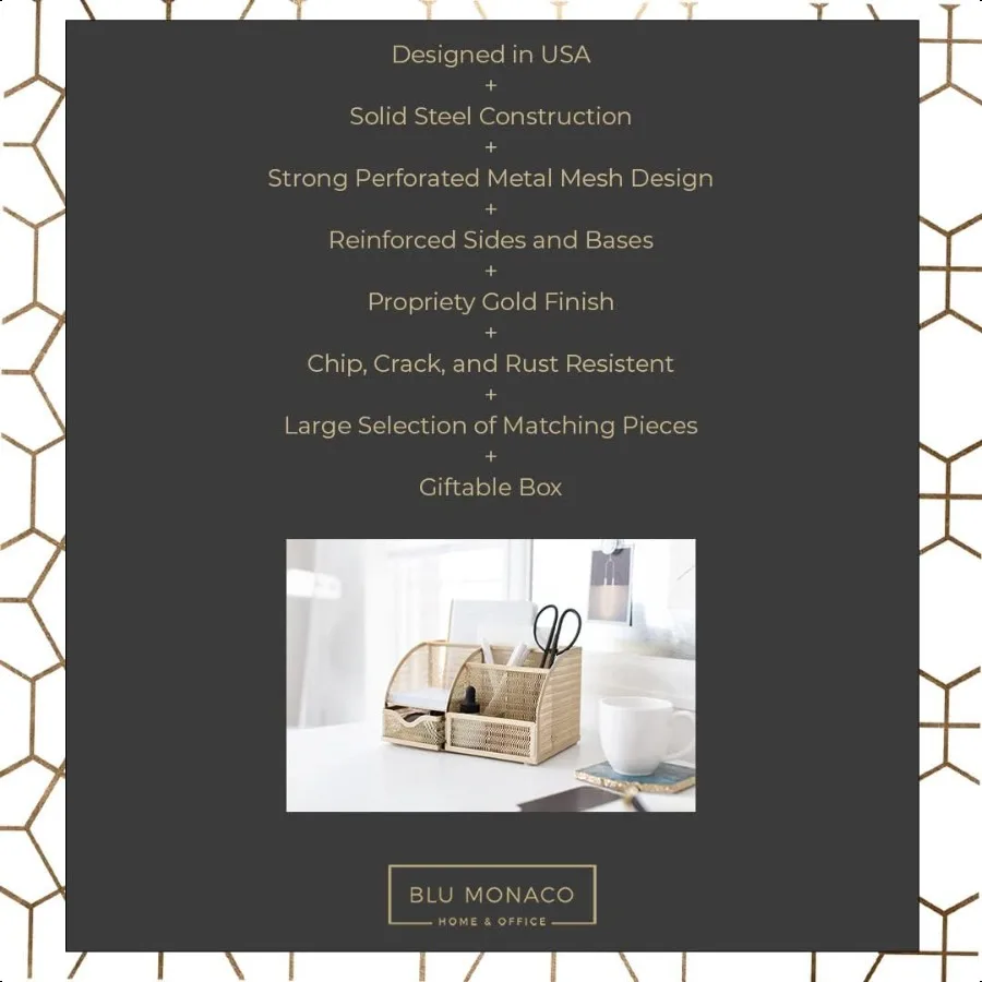 منظم مكتب ذهبي مع درج صغير علبة مكتب وملحقات حامل قلم رصاص للوازم المكتبية والملحقات