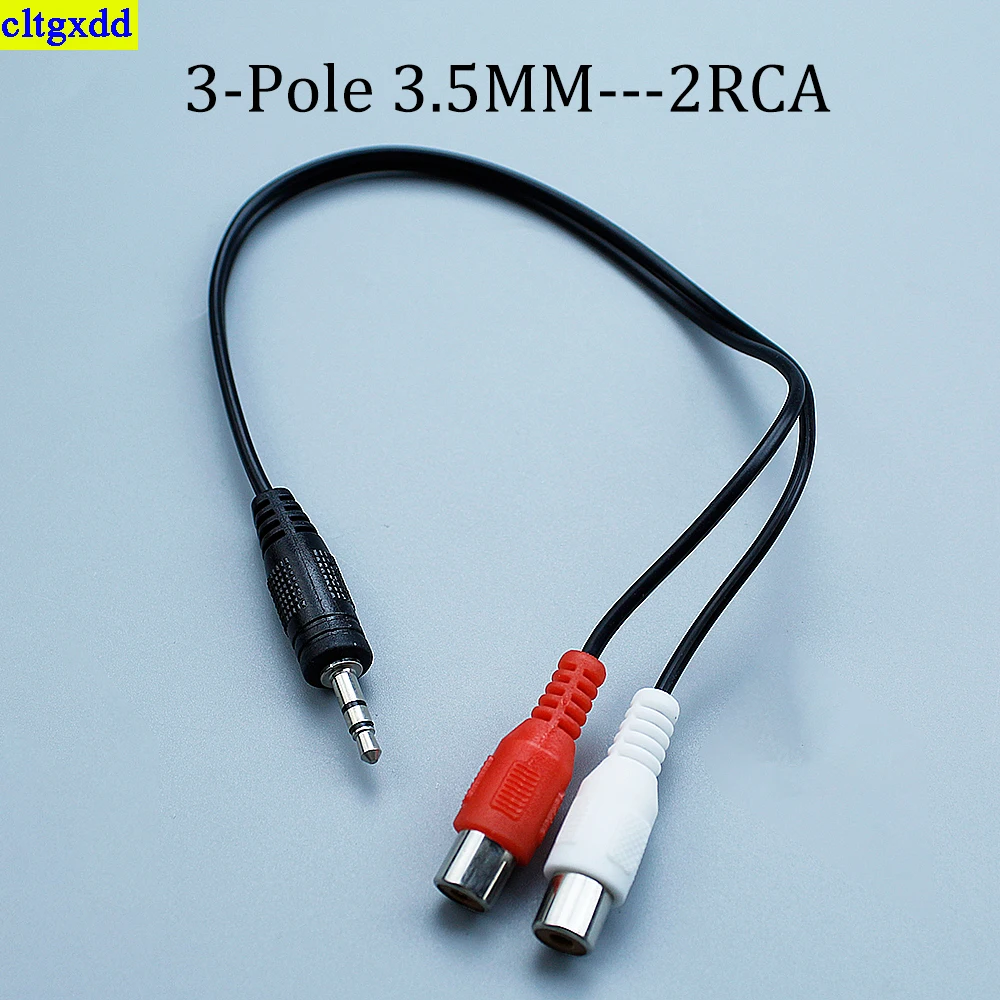 cltgxdd 1piece 3-pole 3.5mm male plug to 2 RCA female plug adapters Mini stereo audio speaker cable connector 30CM power cord