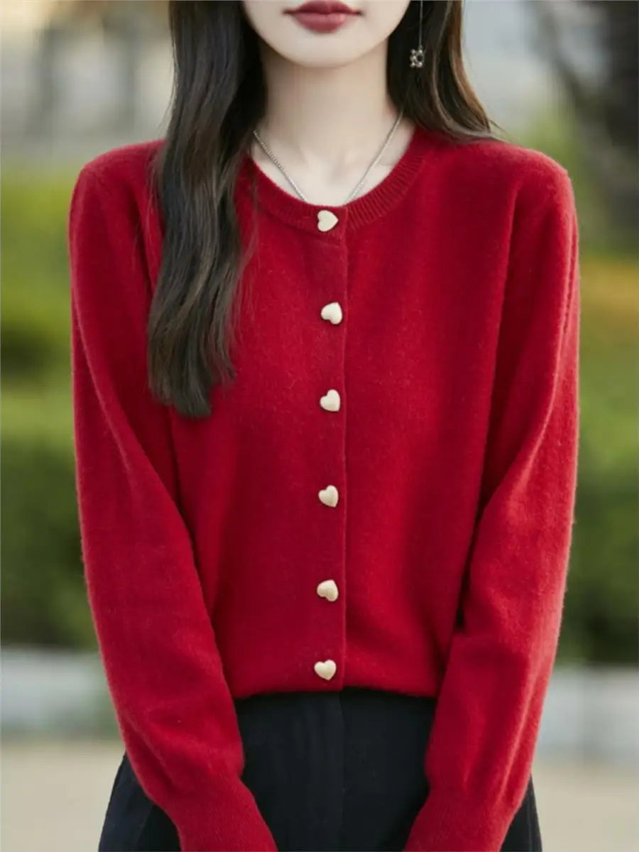

Вязаная верхняя одежда с мягким ветром и пуговицами в форме сердца, женский круглый открытый кардиган, высококачественный корейский топ без рукавов для поездок на работу Faion