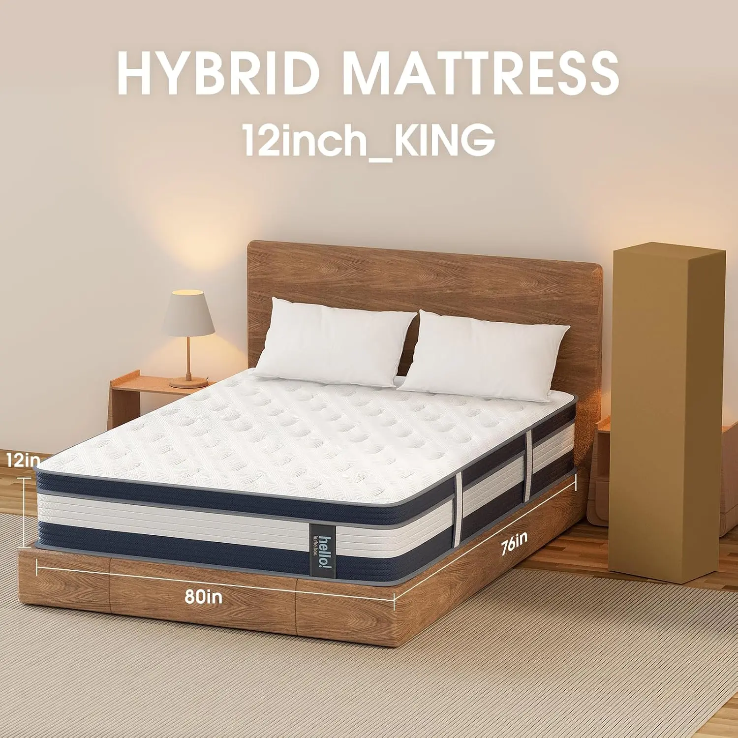 King Size Mattress 12 Inch, Medium Soft Hybrid King Mattress in a Box