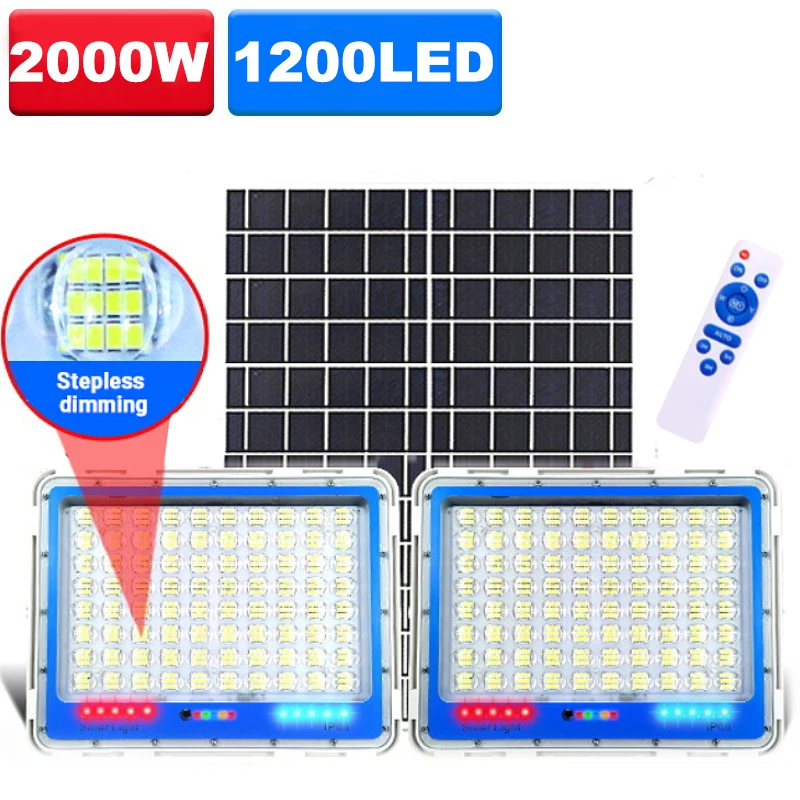 

2000W 2head Solar Lights Outdoor Garden LED Refletor Garden Buildings Sunlight Waterproof Lamp Spotlight Emergency Wall Light