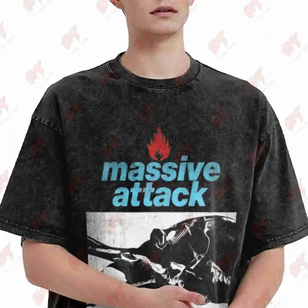 Massive Attack Mezzanine Euro Tour Album Art Vintage Washed Tee Pure Cotton T-Shirt