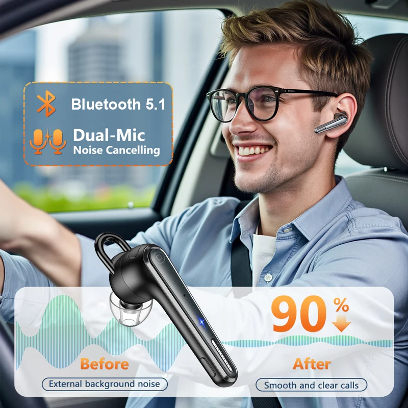 جديد Bee سماعة رأس بخاصية البلوتوث ميكروفون مزدوج كتم 500mAh سيارة القيادة سماعة يدوي شحن حالة لاسلكية واحدة الأذن الأعمال