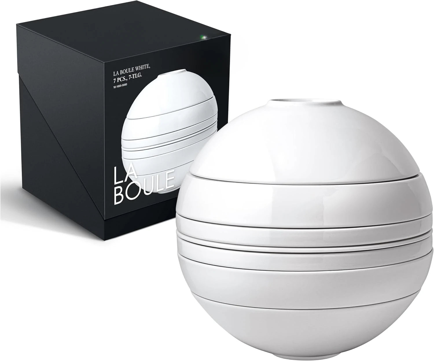 Iconic La Boule, 7-Piece Dinnerware Set, Premium Porcelain, Dishwasher Safe, White