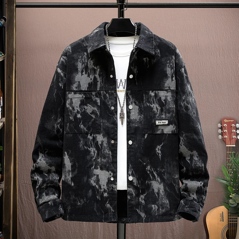 

Loose Fit Long Sve American Sle Casual irt Jaet for Men Spring Autumn New Faion Trendy Coat Youth Cotton Polyester...