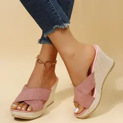 Womens High Heels Sandal Summer Leisure Wedges Chunky Sandals 2024 New Outdoor Beach Slippers Women Platform Mules Slipper