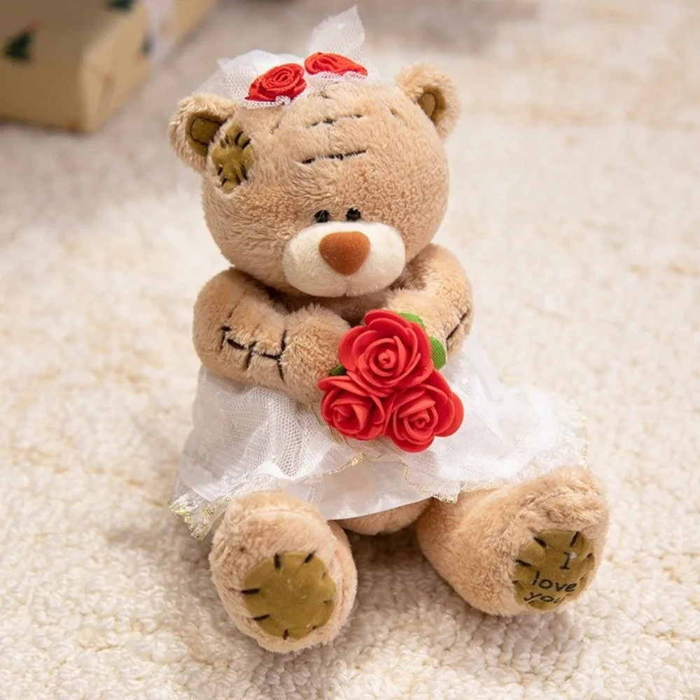 15cm Patch Dressed Bear Brown White Khaki Graduation Gown Plush Bear Toys Wedding Dress Bride Groom Fluffy Animal Dolls