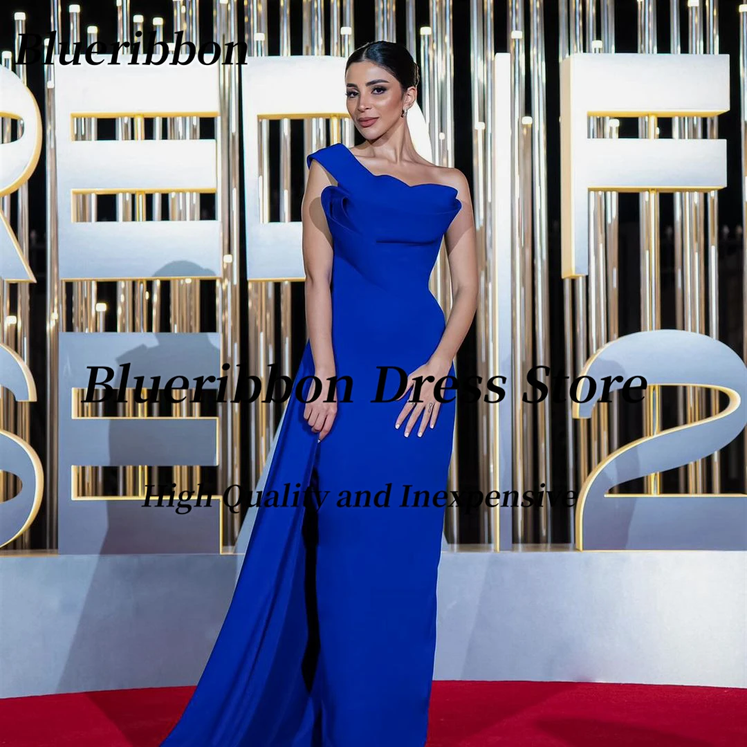 

Blueribbon Celebrity Women Wear Royal Blue Evening Dresses One Shoulder Zipper Back Special Occasion Long Prom Party Gowns