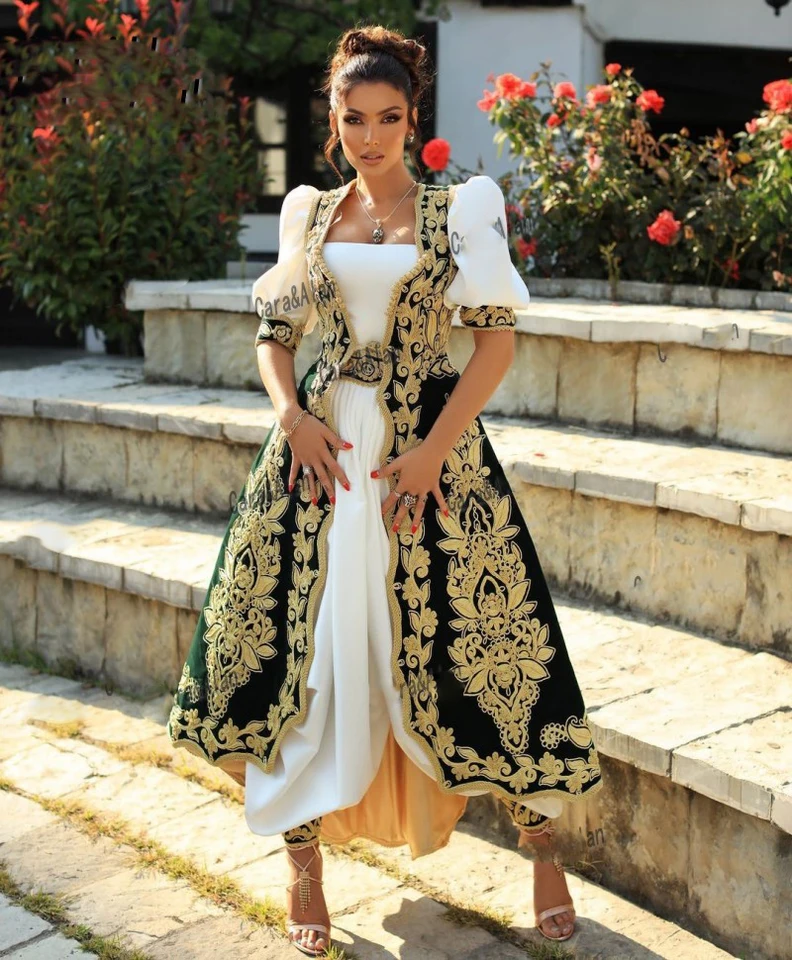 Traditional Albanian Evening Dresses with jacket long sleeve customsized  gold Lace Applique Kosovo Prom Party Gowns Outfits - AliExpress 320