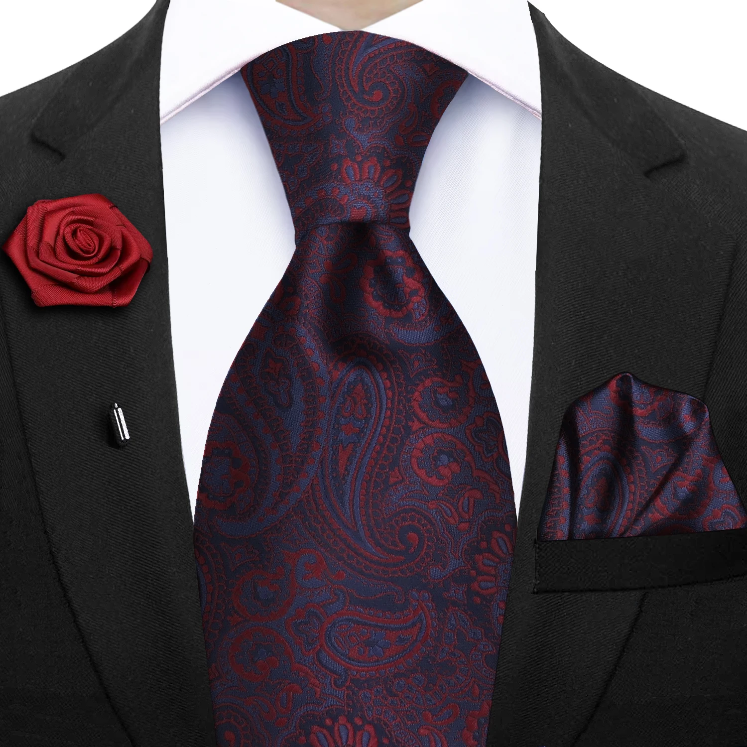 Champagne Gold-color Silk Mens Elegant Ties Fashion Mens Necktie Pocket Square Cufflinks Brooch Set Business Party Wedding