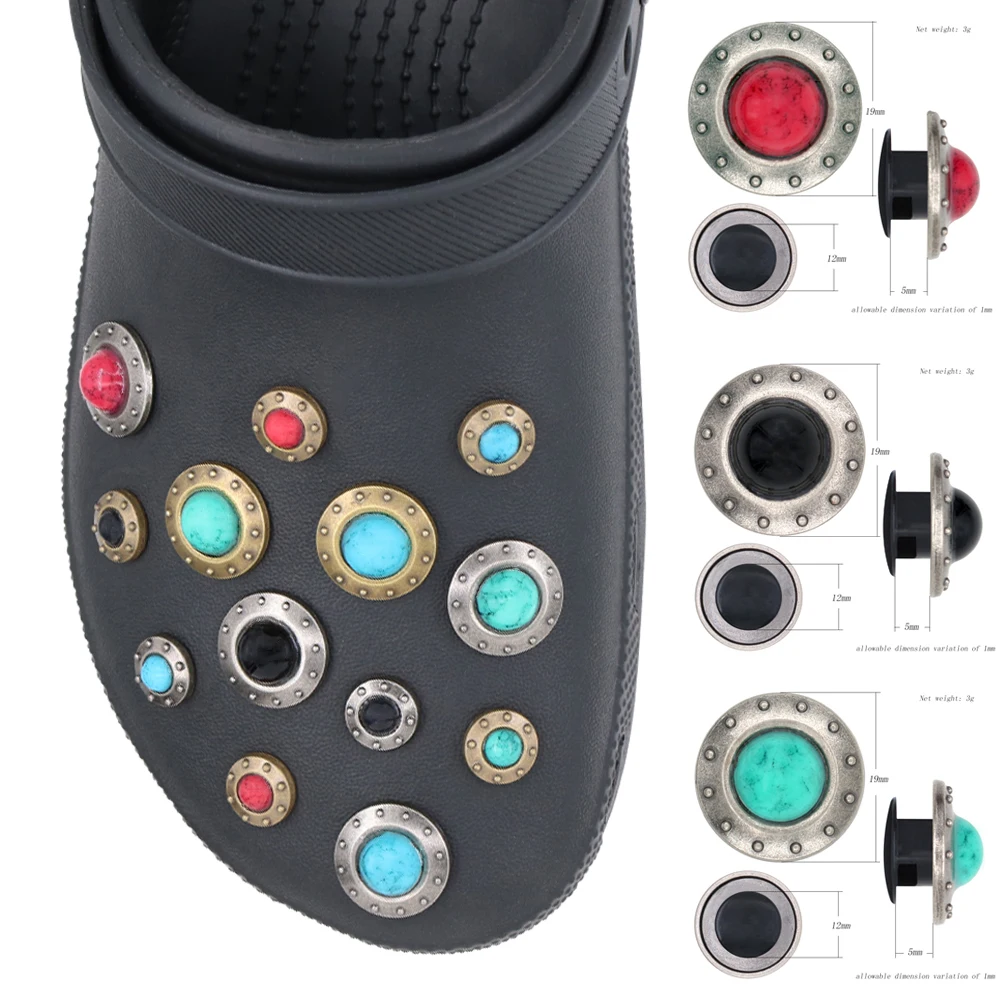 1 Pcs Shoe Decorations Sandalias De Metal Retro Copper Shoe Charms Pins Shoes Accesorios Pines Para Simulated Turquoise W-31